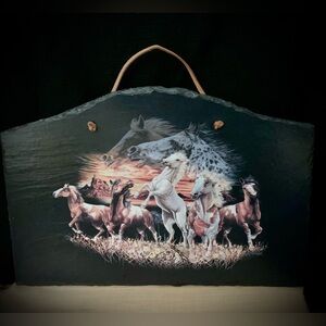 🐴Wild Horses Decorative Slate Wall Plaque Rustic Western Art Hanging Stone Sign